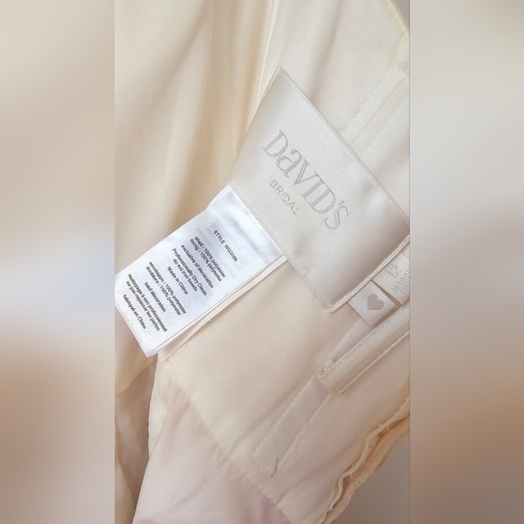 DAVID'S Bridal Corset Beaded Dress Wedding  Beige Tulle Belt Flowers size 12 - Picture 8 of 13